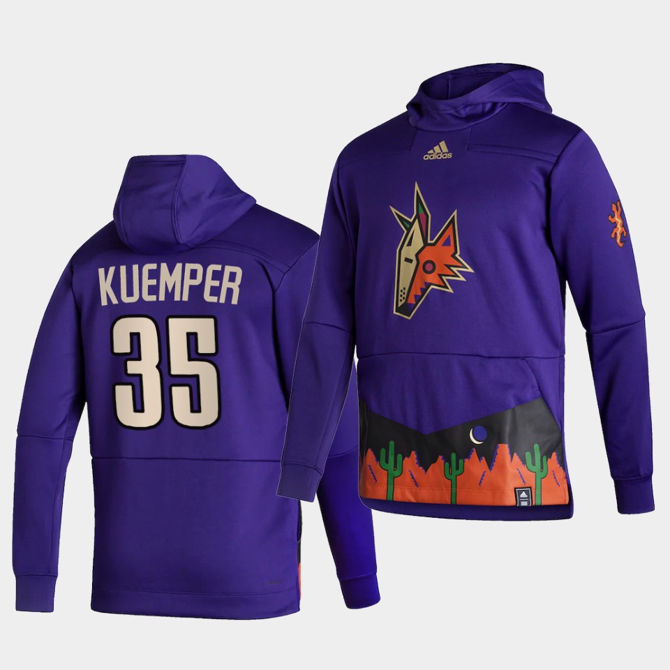 Men Arizona Coyotes #35 Kuemper Purple NHL 2021 Adidas Pullover Hoodie Jersey